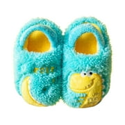Boys Girls Cozy House Slippers Warm Plush Winter Cotton Slipper Kids Cute Dinosaur Indoor Shoes Non-Slip for 18-24 Months,Blue